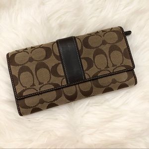 Coach Tri-Fold Brown Signature Jacquard Wallet